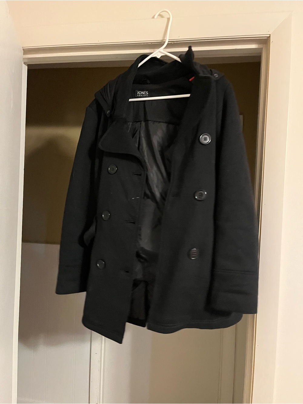 Jones New York Black Hooded Double-Breasted Coat